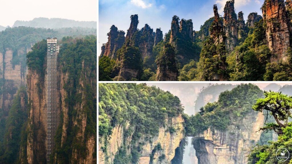 Bailong Elevator, Avatar Mountains and 1st Bridge, Zhangjiajie